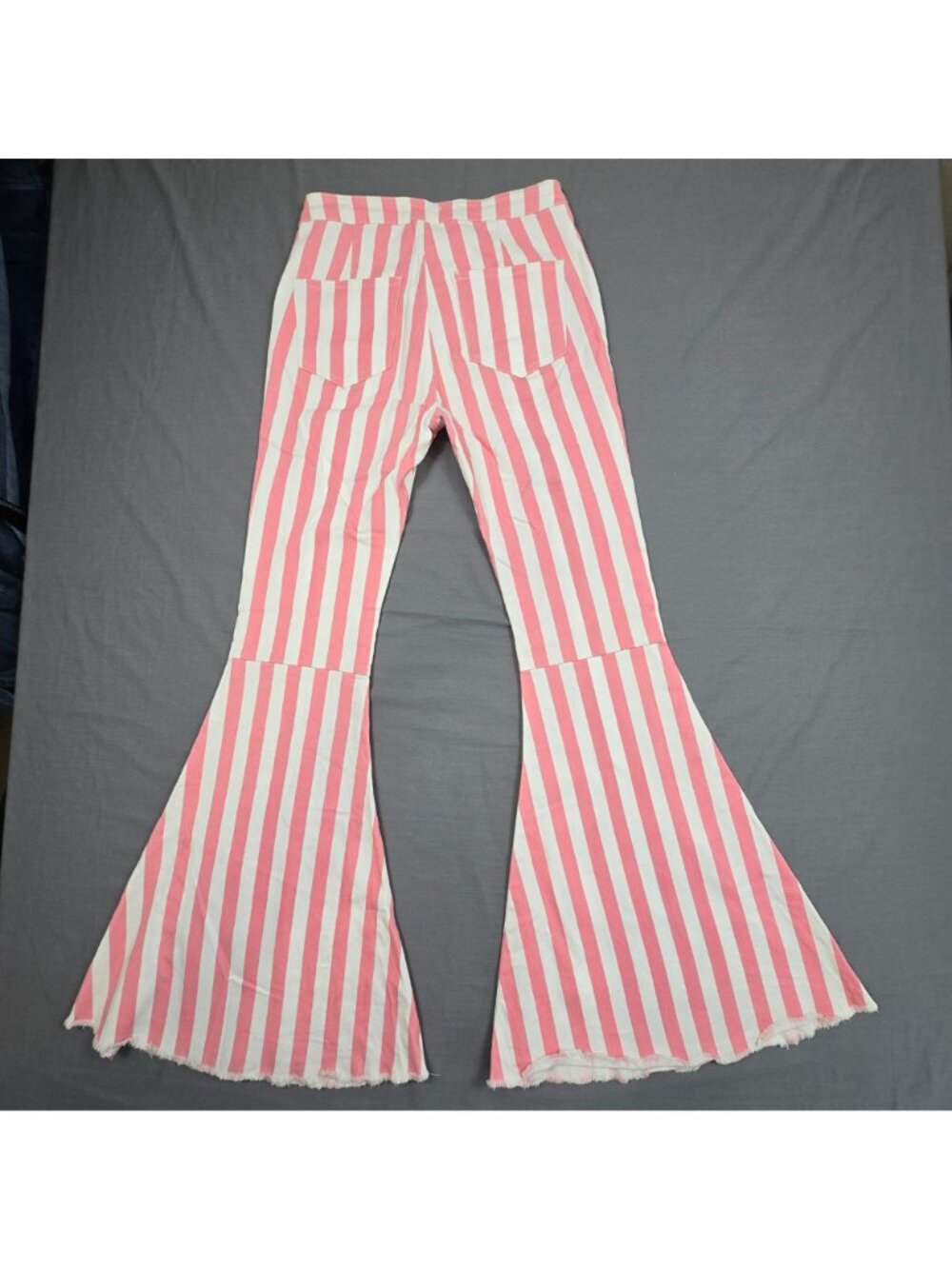 Festival Size M 27 Bell Bottom Flare Pants Pink White Striped Retro Boho - Picture 6 of 8